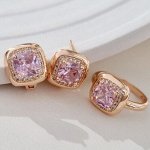 Комплект ювелирная бижутерия коллекция  "Дубай" серьги и кольцо 20 р, покрытие: позолота, вставка: фианиты, цвет: прозрачный и розовый, арт.213.756-20