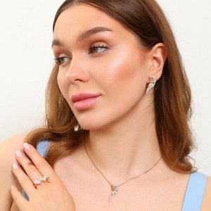 Комплект ювелирной бижутерии коллекция "Дубай" серьги, кулон и кольцо 18 р, покрытие позолота, вставка: фианиты, цвет: прозрачный, арт.213.837-18