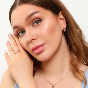 Комплект ювелирной бижутерии коллекция "Дубай" серьги, кулон и кольцо 18 р, покрытие позолота, вставка: фианиты, цвет: прозрачный, арт.314.560-18