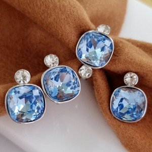 Комплект ювелирной бижутерии серьги, кулон и кольцо 20 р, покрытие посеребрение, вставка: крупный кристалл, цвет: голубой, арт.314.541-20