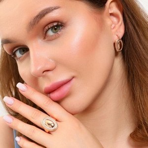 Комплект ювелирная бижутерия геометрия коллекция "Дубай" серьги и кольцо 17 р, покрытие: позолота, вставка: цирконы, цвет: прозрачный, арт.213.812-17