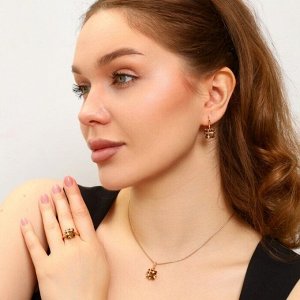 Комплект с крупным камнем ювелирной бижутерии коллекция "Дубай" серьги, кулон и кольцо 17 р, покрытие позолота, вставка: фианиты, цвет: коричневый, арт.213.721-17