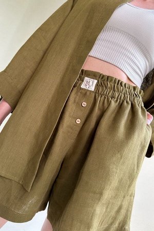 Костюм лён  SET019/28/Оливковый