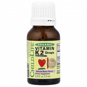 ChildLife Essentials, органический витамин K2 в каплях, натуральный ягодный вкус, 5 мкг