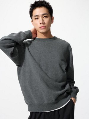 UNIQLO - хлопковый свитшот унисекс с круглым вырезом - 07 GRAY