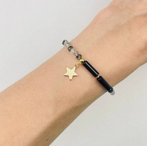 Браслет из черного Агата и Кварца с включением Турмалина