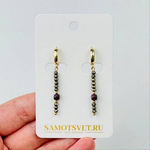 Серьги длинные Пирита и Граната