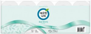 Туалетная бумага «Eco basic» (двухслойная, с тиснёным рисунком) 45 м х 10 рулонов