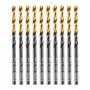 Сверло по металлу, 3 мм, HSS-Tin, Golden Tip, 10 шт. Denzel