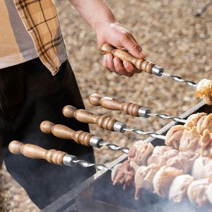 Шампур плоский, 600х10х2,5 мм, с деревянной  рукояткой, нерж. сталь, Camping// Palisad