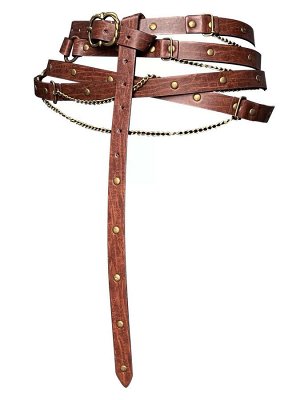 Ремень пиратский с цепями, коричневый, эко кожа, 327 см