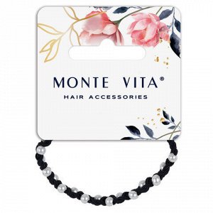 Резинка для волос с плетением, 0,5 см, с бусинами, чёрный, MONTE VITA, 457054
