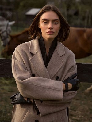 Двубортное пальто из шерсти, R133/toffees