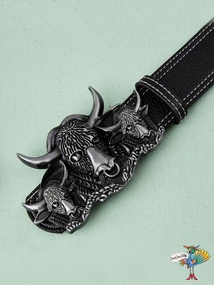 Ремень ковбойский черный, эко кожа, рельефная пряжка три быка, 122 см