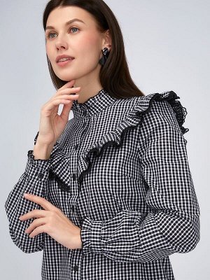 Блузка из хлопка с кружевом OD-896-1 ч/б клетка