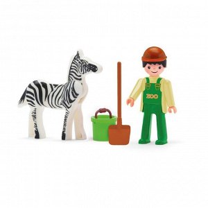 Игрушка «Сотрудник зоопарка» с зеброй и аксессуарами, 8 см