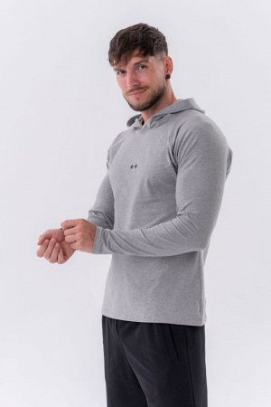 Мужской лонгслив NEBBIA Long-sleeve T-shirt with a hoodie (светло-серый)(330)
