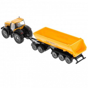Игрушечный трактор с прицепом-кузовом JCB, жёлтый, масштаб 1:87