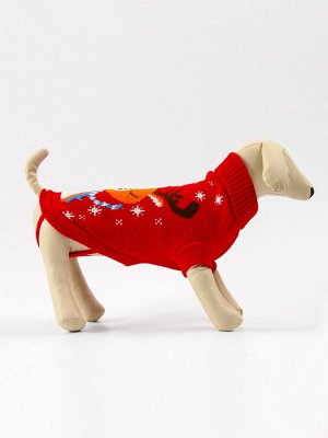 Свитер "Олень на красном", XL (ДС 34, ОШ 34, ОГ 32-51 см)