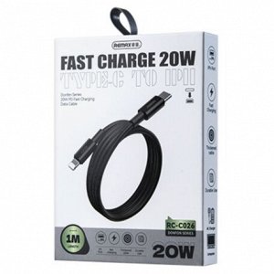 Кабель для мобильных устройств Remax Fast Charging Data Cable 20W, с USB Type-C на Lightning, 1м, чёрный, арт. RC-C026