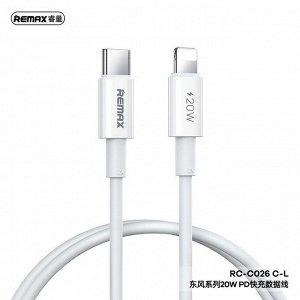 Кабель для мобильных устройств Remax Fast Charging Data Cable 20W, с USB Type-C на Lightning, 1м, белый, арт. RC-C026