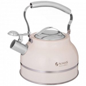 Чайник AGNESS Premium Steel 2,7 л с термоаккумулирующим дном для всех плит, со свистком, складной ручкой и быстрым закипанием, 1 шт.