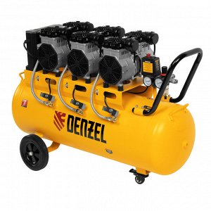 Компрессор безмасляный, малошумный DLS 3300/100, 3300 Вт,3x1100, 100 л, 570 л/мин ,блок управления Denzel