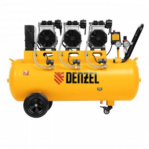 Компрессор безмасляный, малошумный DLS 3300/100, 3300 Вт,3x1100, 100 л, 570 л/мин ,блок управления Denzel