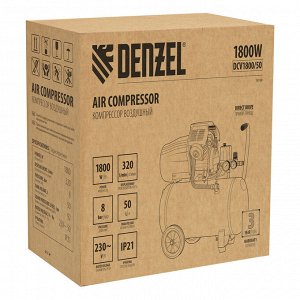 Компрессор воздушный прям. привод DCV1800/50, 1,8 кВт, 50 литров, 320 л/мин Denzel