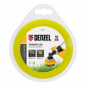 Леска для триммера, квадрат 2 мм х 15 м, блистер Flex cord Denzel
