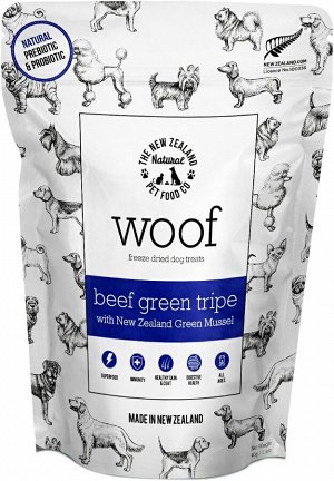 Woof Beef Green Tripe with Green Mussel - лакомство для собак с говяжьим рубцом и зелёной мидией, 40 г