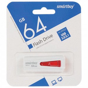 Флэш-диск 64 GB SMARTBUY Iron USB 3.0, белый/красный, SB64GBIR-W3