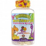 KAL, Dinosaurs, MultiSaurus Витамины и минералы, Ягоды, виноград и апельсин, 90 жевательных таблеток