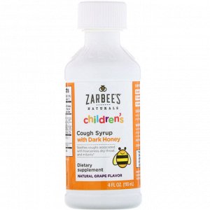 Zarbee&#039;s, Children&#039;s Cough Syrup, Dark Honey, Natural Grape Flavor, 4 fl oz (118 ml)