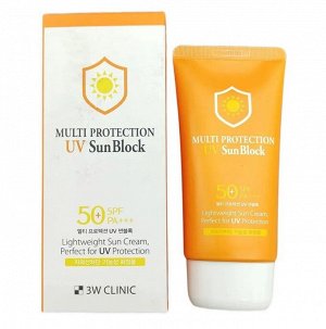 3W CLINIC Солнцезащитный крем для лица SPF50+ PA+++, MULTI PROTECTION UV SUN BLOCK, 70 мл