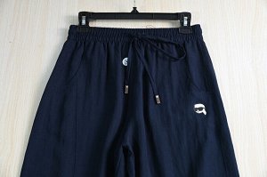Легкие брюки из хлопка и льна Tencel с эластичной резинкой на талии, синий