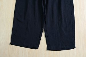 Легкие брюки из хлопка и льна Tencel с эластичной резинкой на талии, синий