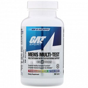 GAT, Men&#x27 - s Multi+Test, мультивитаминная добавка для мужчин, повышающая уровень тестостерона, 90 таблеток