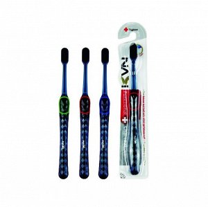 Зубная щётка "Navi" со сверхтонкими щетинками двойной высоты и прозрачной прорезиненной ручкой (с древесным углем, средней жёсткости) / 240
