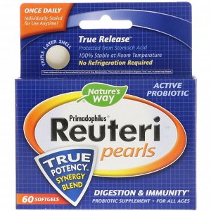 Nature&#x27 - s Way, Primadophilus Reuteri Pearls, 60 желатиновых капсул