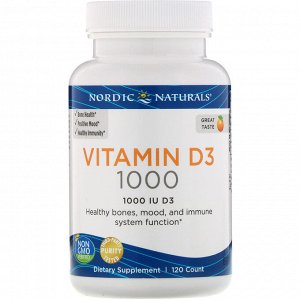 Nordic Naturals, Витамин D3, апельсин, 1000 МЕ, 120 штук