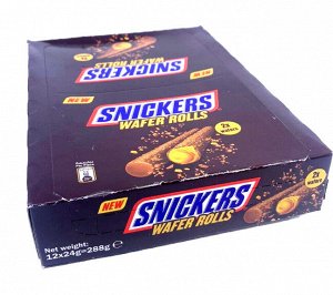 Коробка 12 шт Вафелные трубочки Snickers Wafer Rolls 22.5