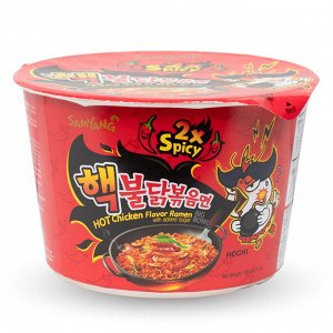 Лапша пшеничная Samyang ХОТ ЧИКЕН Биг Боул 2X SPICY ОЧЕНЬ острая со вкусом курицы, 105 гр. Чашка. (Hot Chicken Big Bowl Ramen 2X SPICY) пр. Ю.Корея