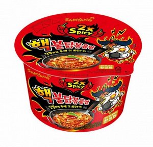 Лапша пшеничная Samyang ХОТ ЧИКЕН Биг Боул 2X SPICY ОЧЕНЬ острая со вкусом курицы, 105 гр. Чашка. (Hot Chicken Big Bowl Ramen 2X SPICY) пр. Ю.Корея