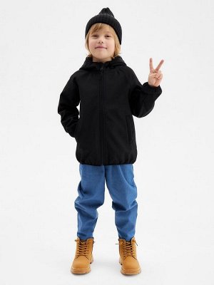 Ветровка демисезонная для мальчиков MINAKU из Softshell на флисе, непромокаемая, чёрная.