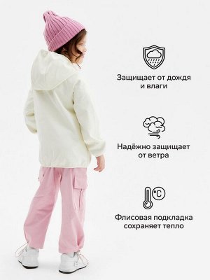 Ветровка демисезонная для девочек MINAKU из Softshell на флисе, непромокаемая, светло-серая.