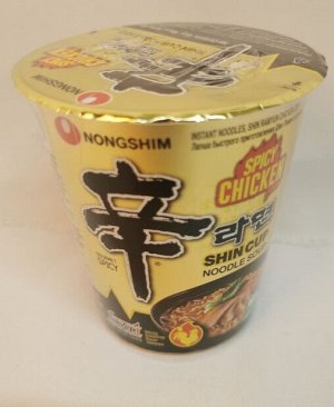 Лапша пшеничная Nongshim Шин Рамин Острая Курица, Стакан 68гр, Ю.Корея, м/у, (Spicy Chicken SHIN CUP Noodle Soup) Ю. Корея