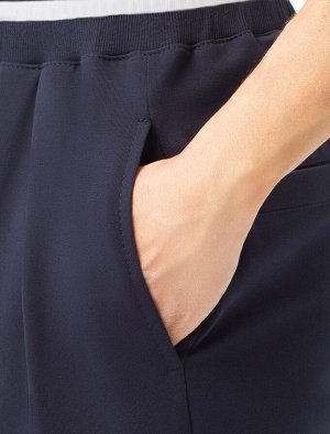 Укороченные широкие брюки из эластичного футера двухнитки т.синий