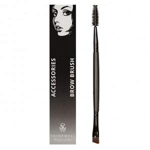 Двусторонняя кисть №1 BROW BRUSH для макияжа бровей (щеточка + плоская кисть)