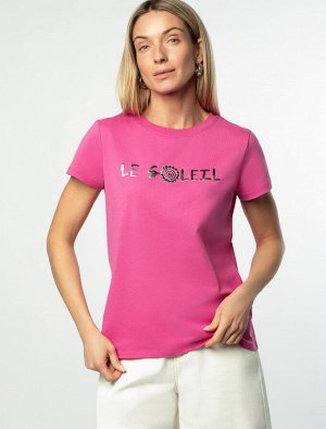 Футболка из 100% хлопка с авторским принтом. розовая фуксия_le_soleil